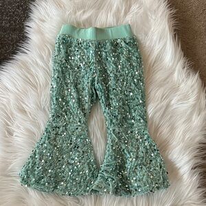 Sparkly Mint Green Kids Flare Pants